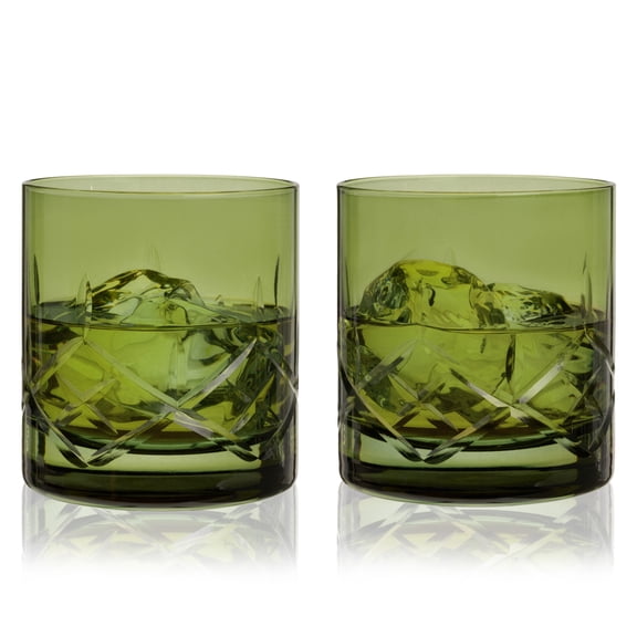 Viski Rocks Glasses for Whiskey, Margarita Gifts, 11.5 oz Set of 2, Green