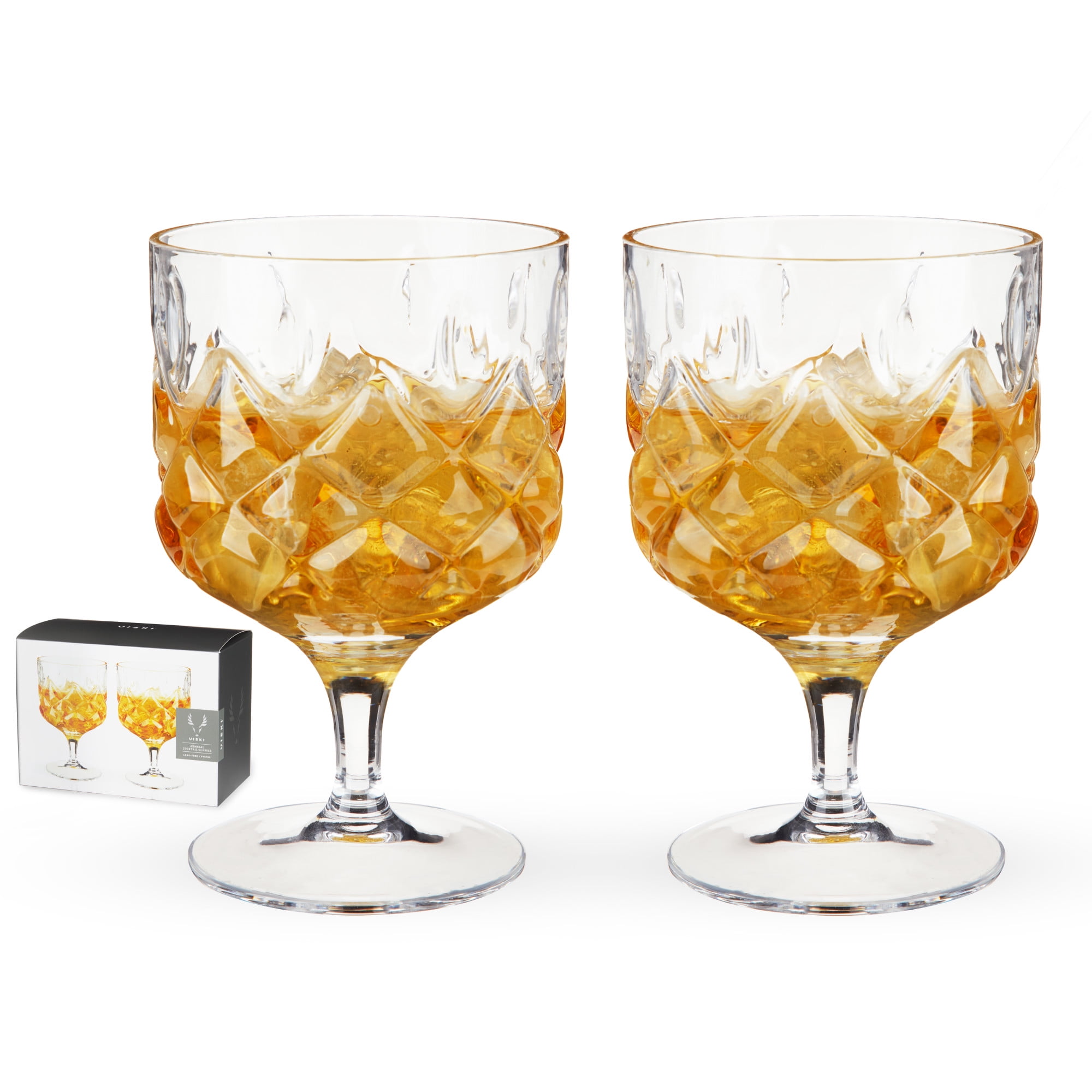 Viski Admirl Stemmed Cocktail Glasses, Vintage Drinkware Perfect for Gin & Tonic, Spritz, and