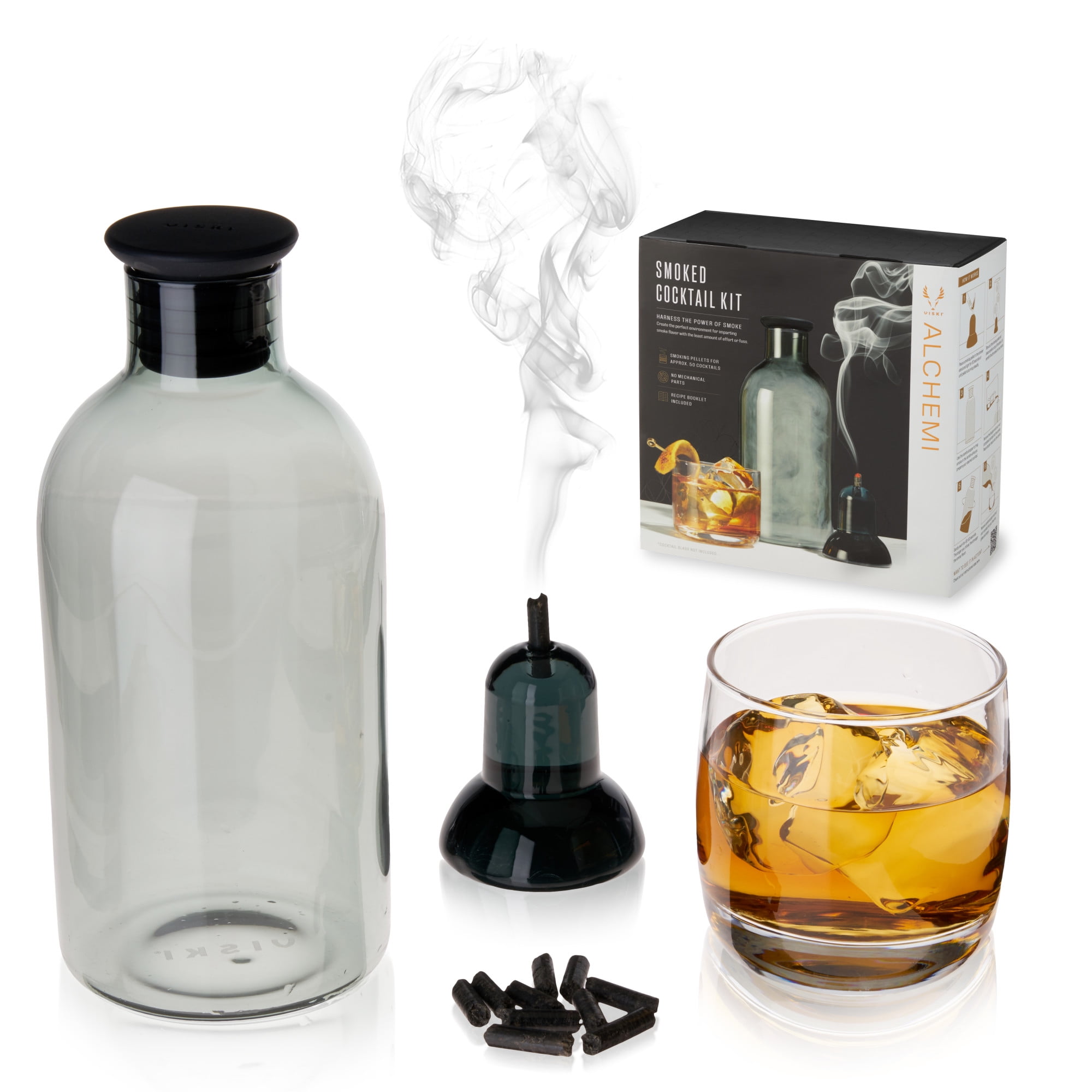 Viski Alchemi Smoked cocktail Set, Glass Carafe with Smoker Pellets