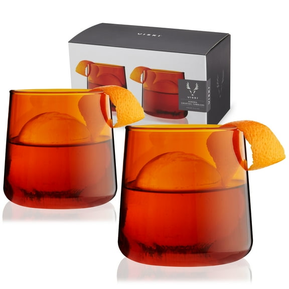Viski Aurora Cocktail Tumblers, Colored Wine Glasses 10.5 oz Set of 2 Amber