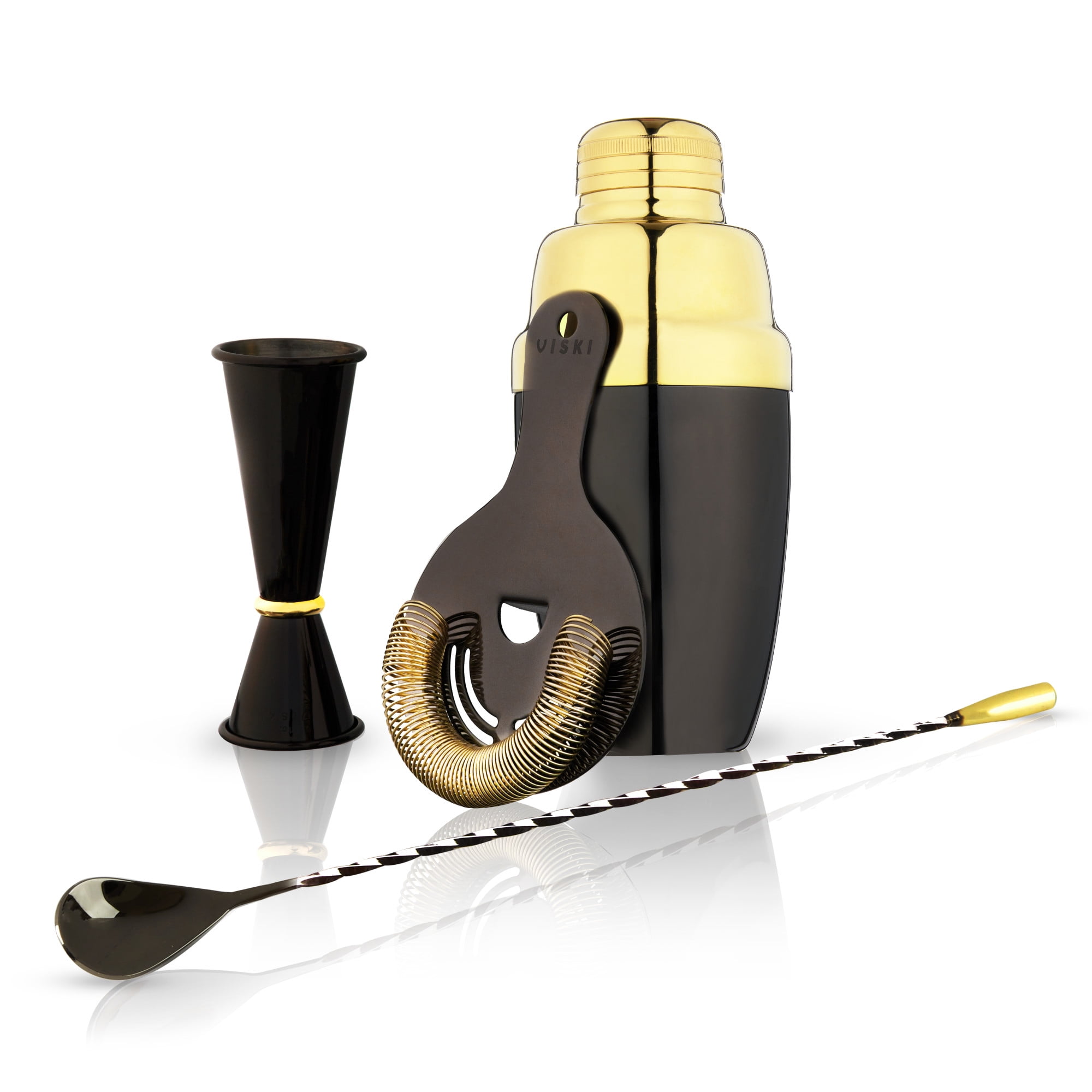 Viski Two-Tone Gold and Gunmetal Stainless Steel Barware Set