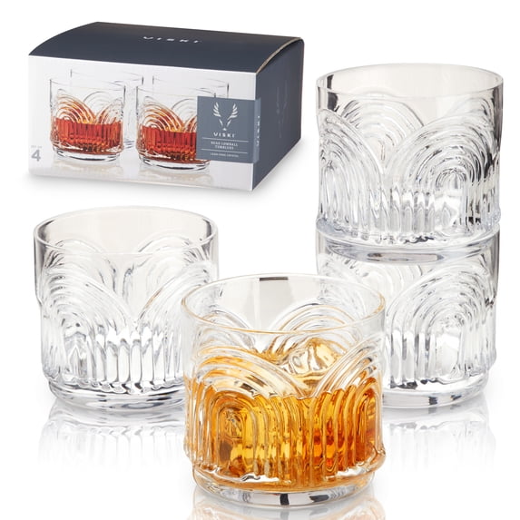 Viski Beau Lowball Tumblers, Drinking Glasses, Glass Cups, 11oz Set of 4