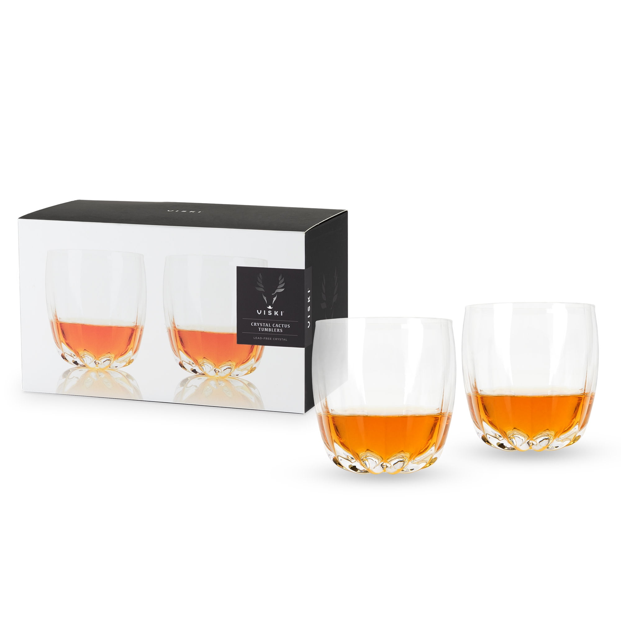 Viski Cactus Crystal Tumblers - Stylish Lowball Cocktail Glass Gift Set