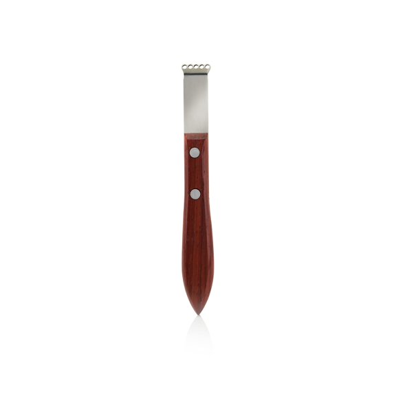Viski Channel Knife, Cocktail Garnish Citrus Zester, Walnut Wood & Stainless Steel Bar Tool with Rivets, Set of 1, Brown