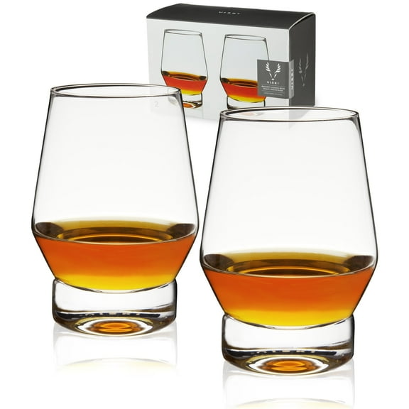 Viski Whiskey Glasses with Heavy Footed Base, Mens Gifts, 18.5oz Set of 2