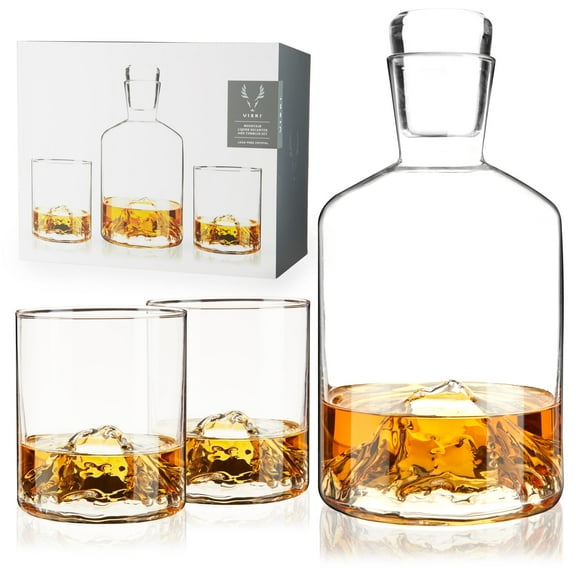 Viski Decanter and Tumbler Set, Whiskey Bourbon Gifts for Men, Set of 3