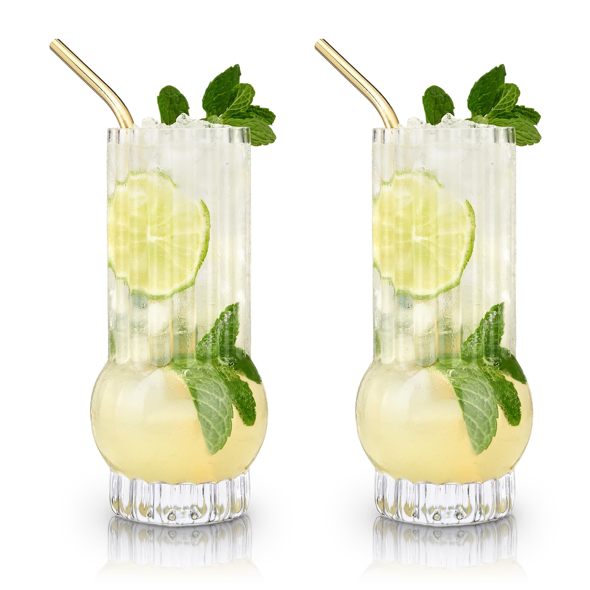 Art Deco Clear Crystal Highball Glasses Set of 2
