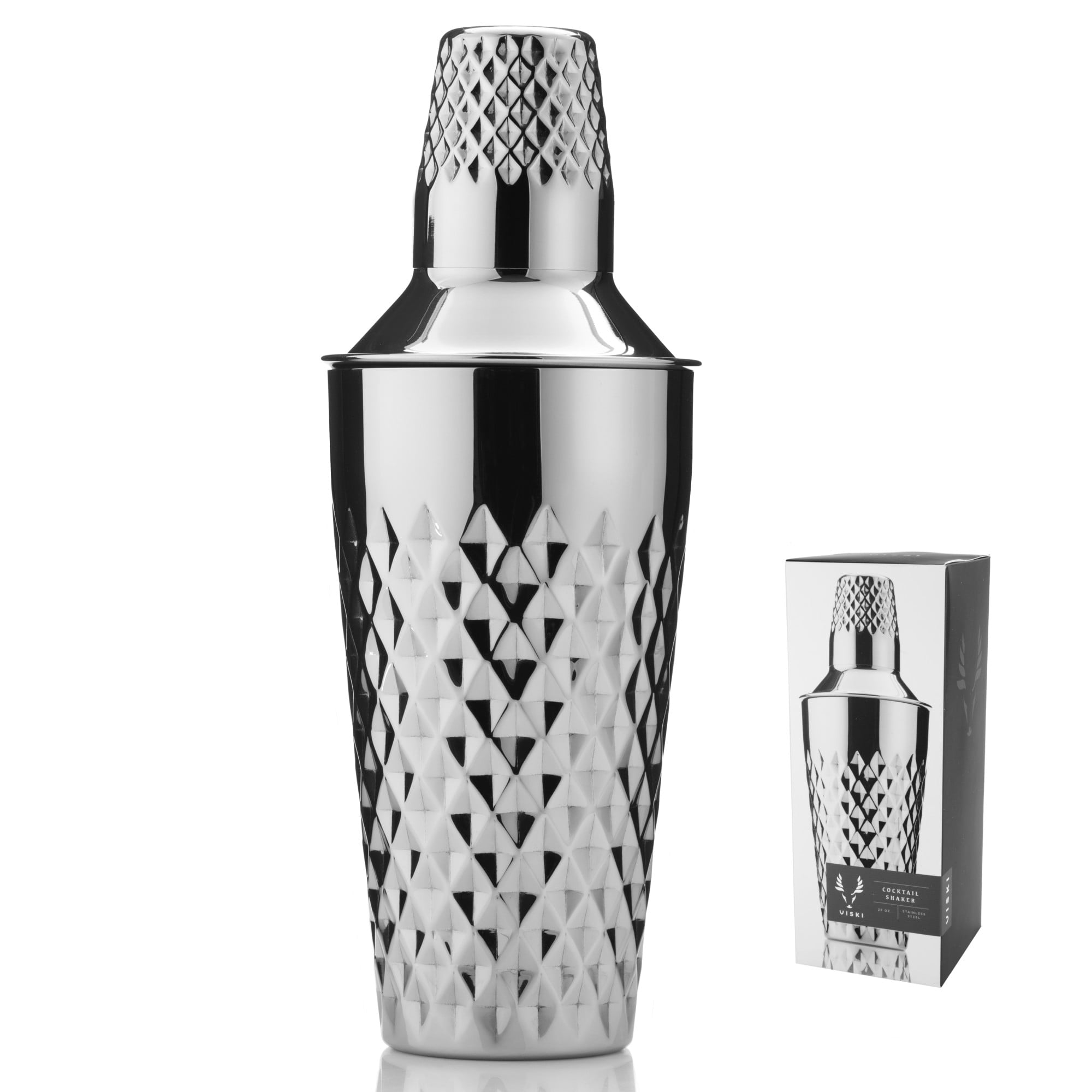 Viski Diamond Cocktail Shaker Faceted Stainless Steel Shaker With