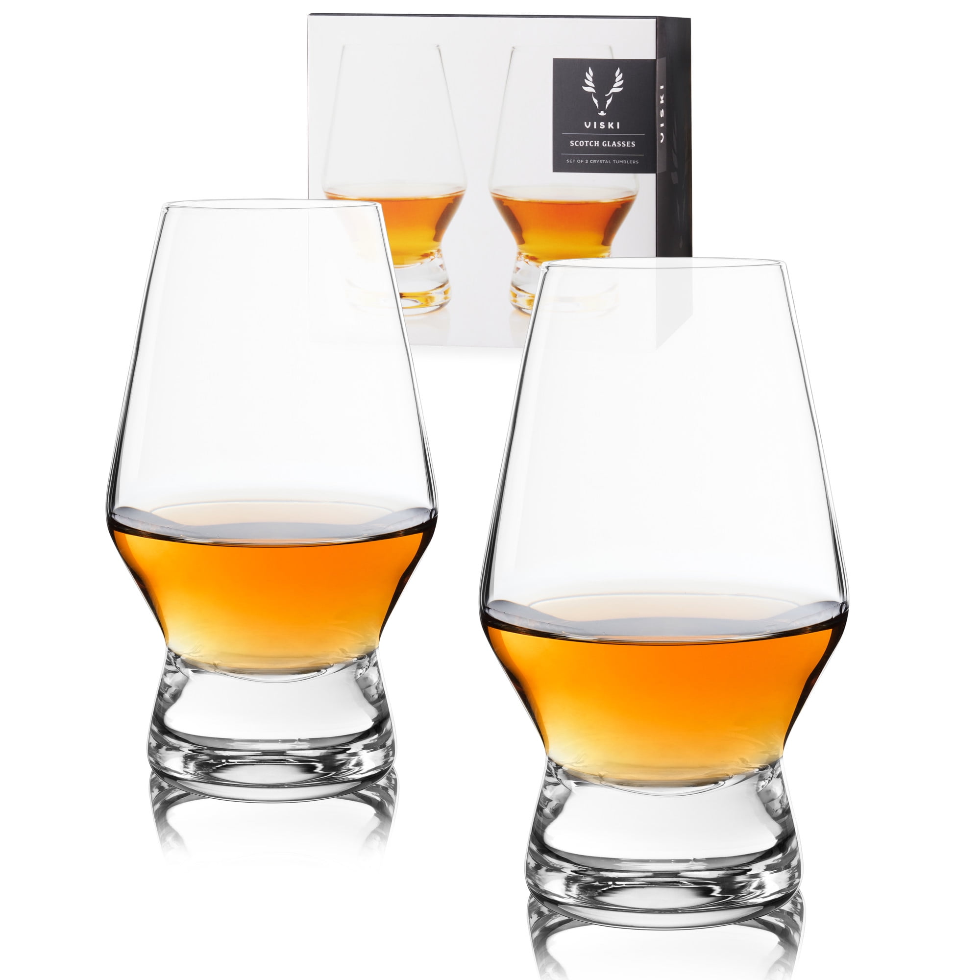 Viski Footed Crystal Scotch Glasses - Classic Whiskey Glasses Gift Set 