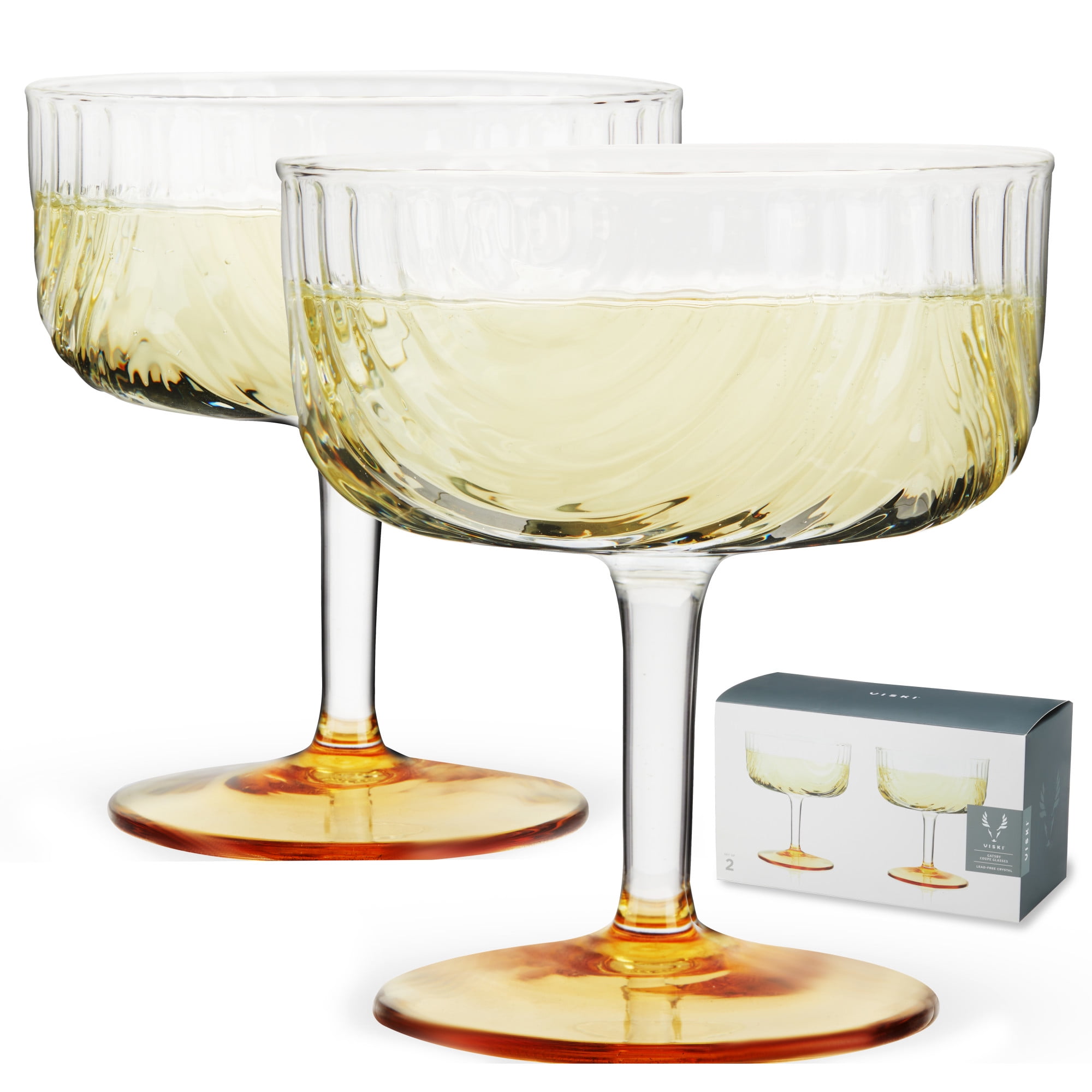 Viski Gatsby Coupes, Stemmed Cocktail Glasses, Glass and Gold Plating