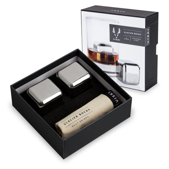 Viski Glacier Rocks Large Stainless Steel Ice Cubes, Bar Gifts, Set of 2
