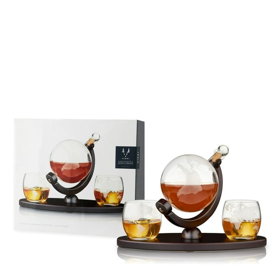 Viski Globe Decanter and Whiskey Tumblers Set for Home Bar, Gifts for Men