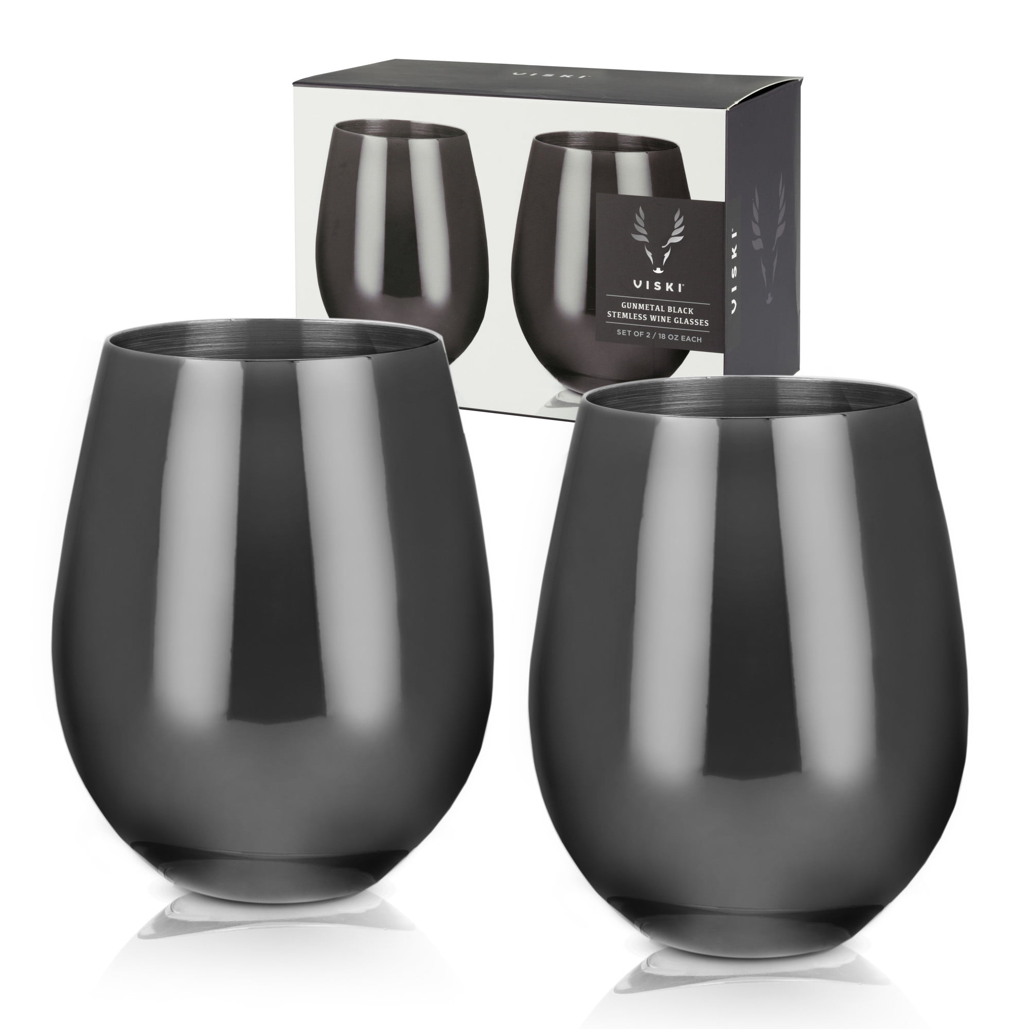 Viski Gunmetal Stemless Wine Glasses, Stainless Steel with Black Finish, 18  Oz 