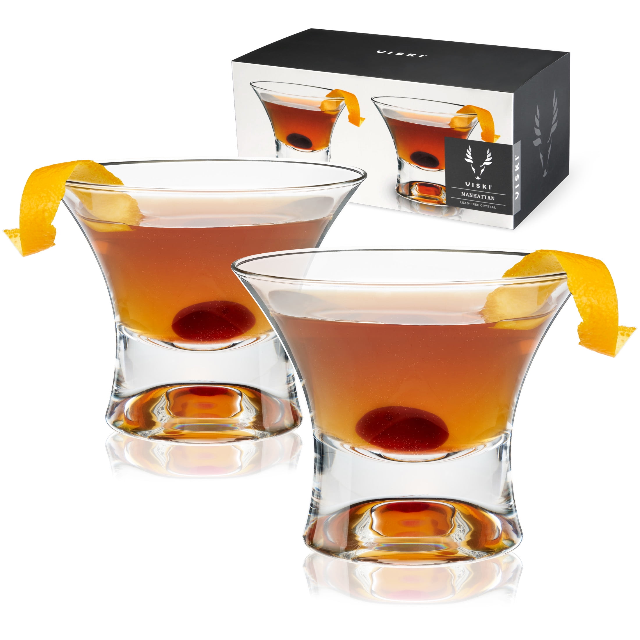 Viski Heavy Base Stemless Crystal Manhattan Glasses Set of 2