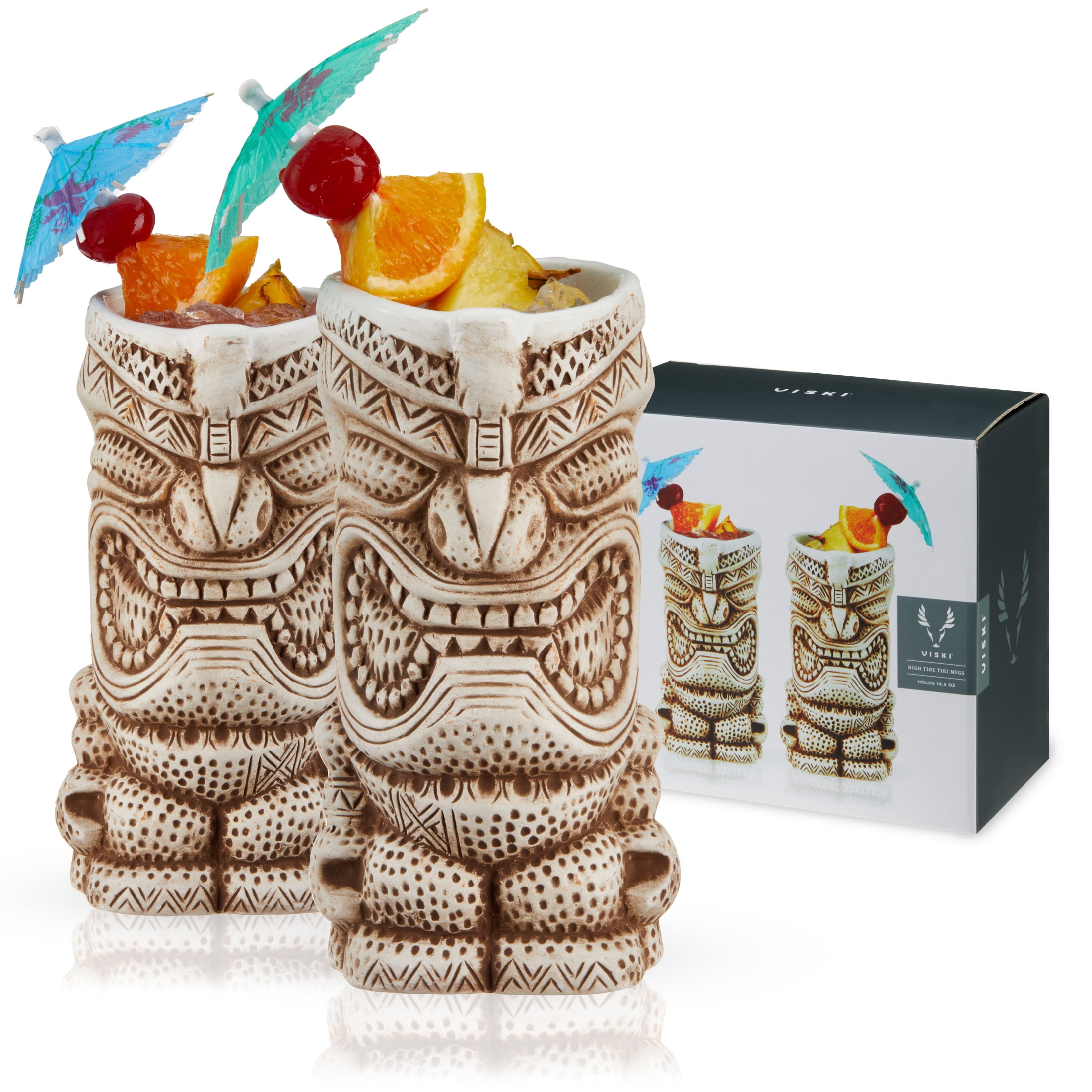 Viski High Tide Tiki Mugs, Ceramic Cocktail Glasses Barware