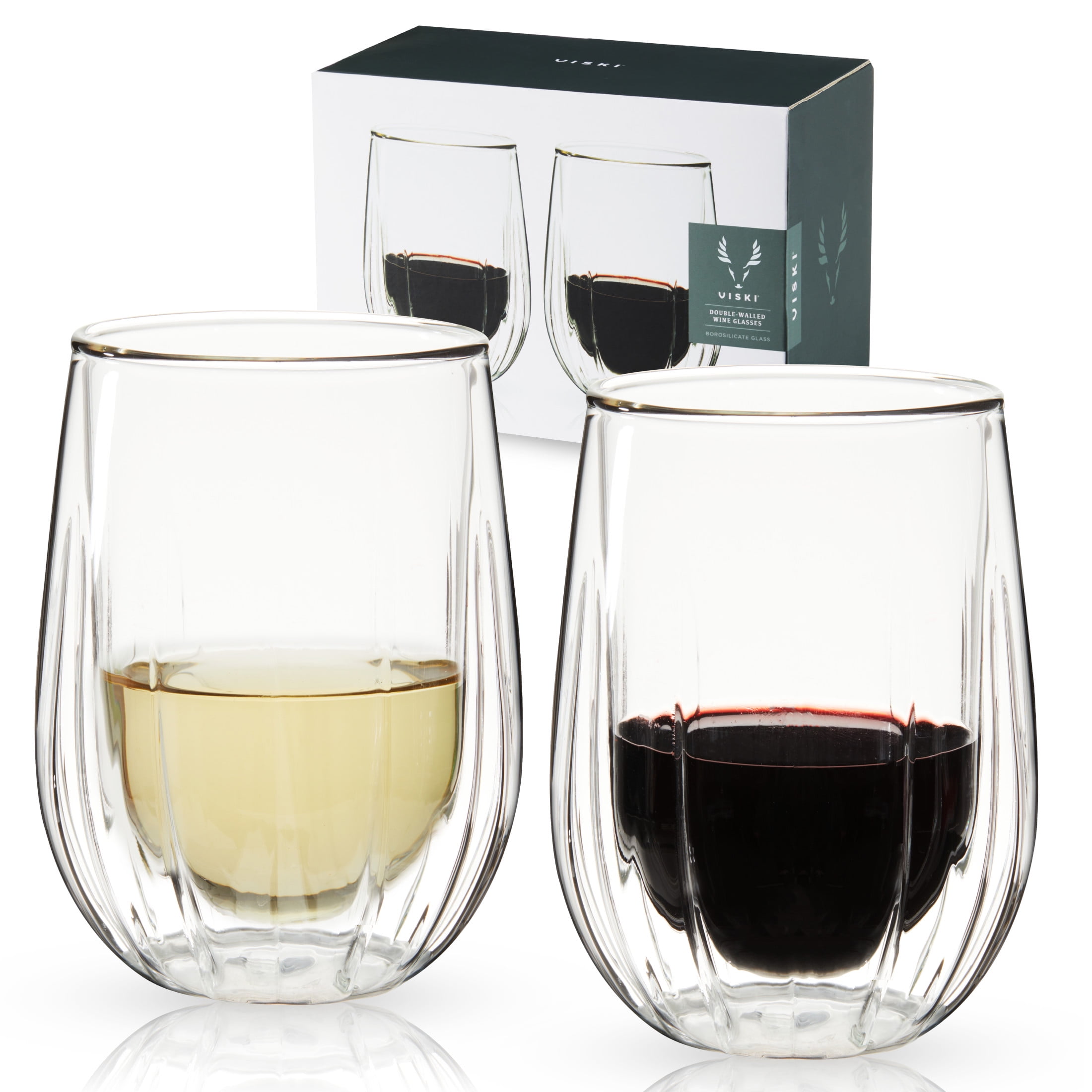 Viski Double Walled Wine Glasses, Stemless Cocktail Glasses, 13 oz Set of 2