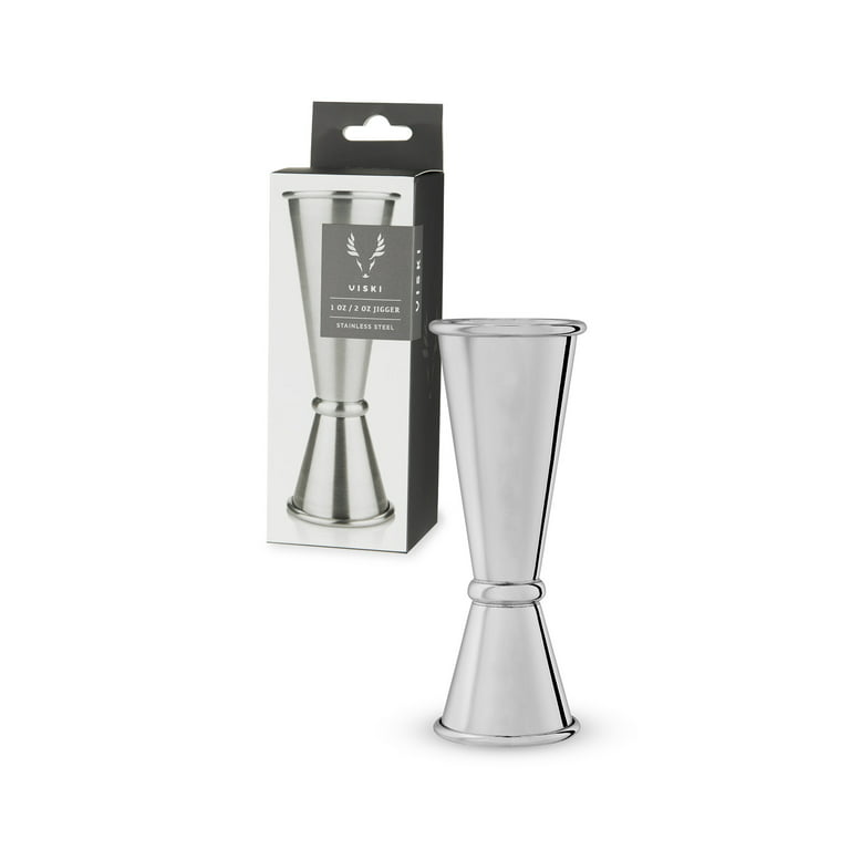 Viski Japanese Style Double Jigger for Cocktails, bar kit Essential, 1oz  and 2oz with Interior Measurements, Stainless Steel