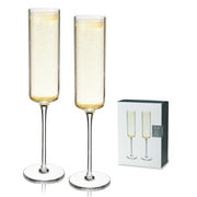 Viski Laurel Champagne Flutes, Crystal Stemmed Wine Glasses Tumblers Glassware for Wine or Cocktails, Top Rack Dishwasher Safe, 6.75 Oz, Set of 2