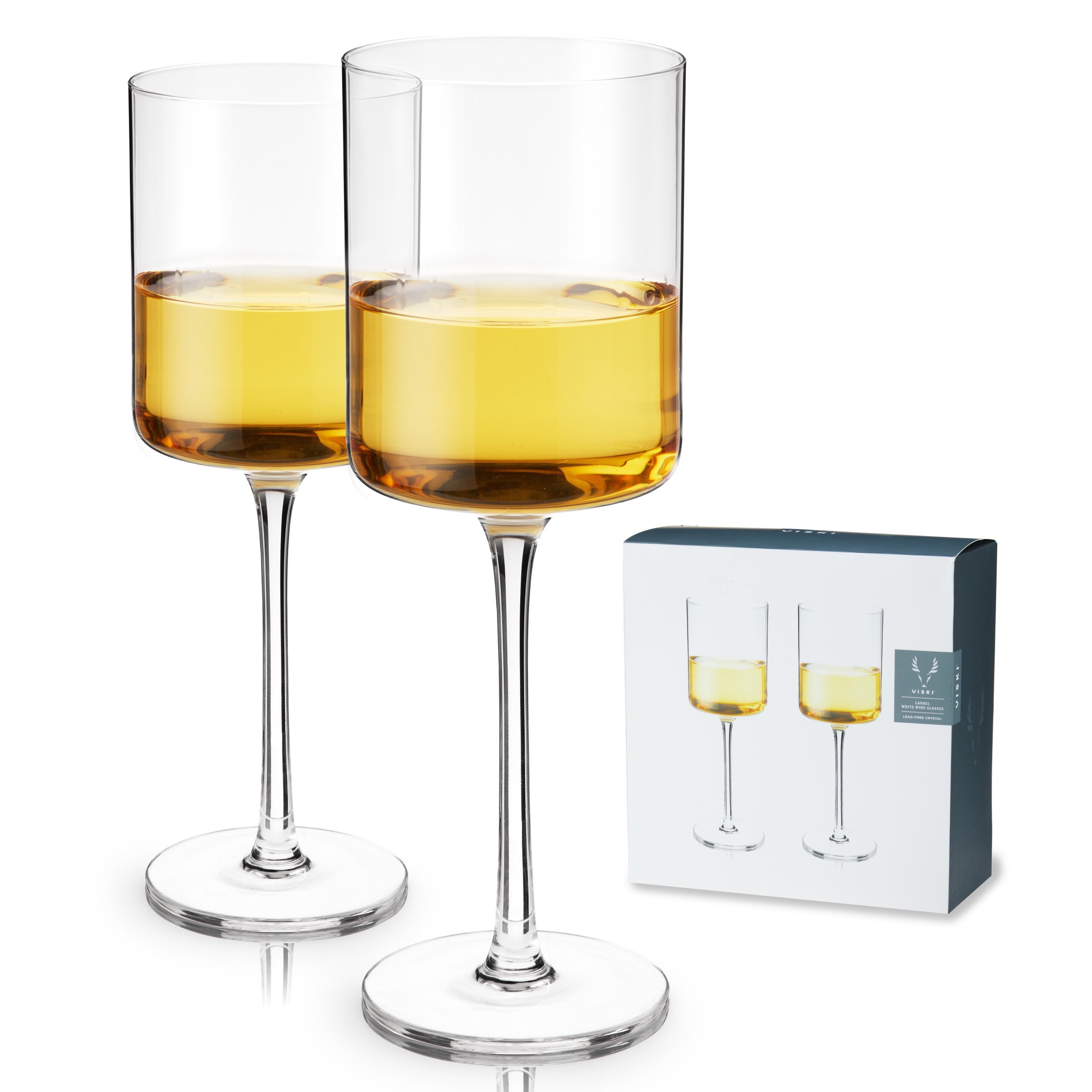 Viski Laurel Crystal White Wine Glasses, Stemmed Glasses, 13 oz, Set of 2