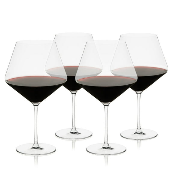 Viski Liminal Burgundy Crystal Wine Glass, Ultrathin Lightweight Clear Drinking Glasses, Elegant Stemmed Glassware for Chardonnay, Pinot Noir, and Red Wines, 23 oz, Set of 4