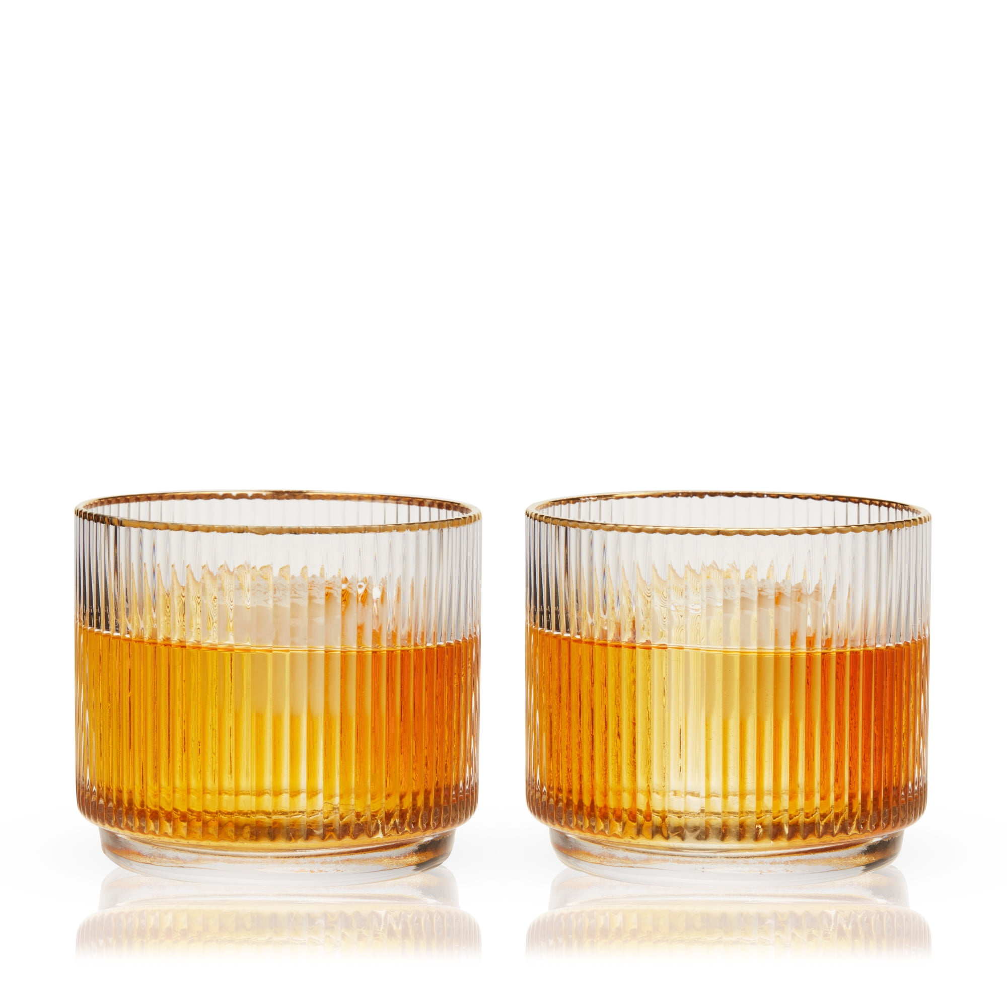 Gold-Rimmed Crystal Lowball Tumblers Set of 2