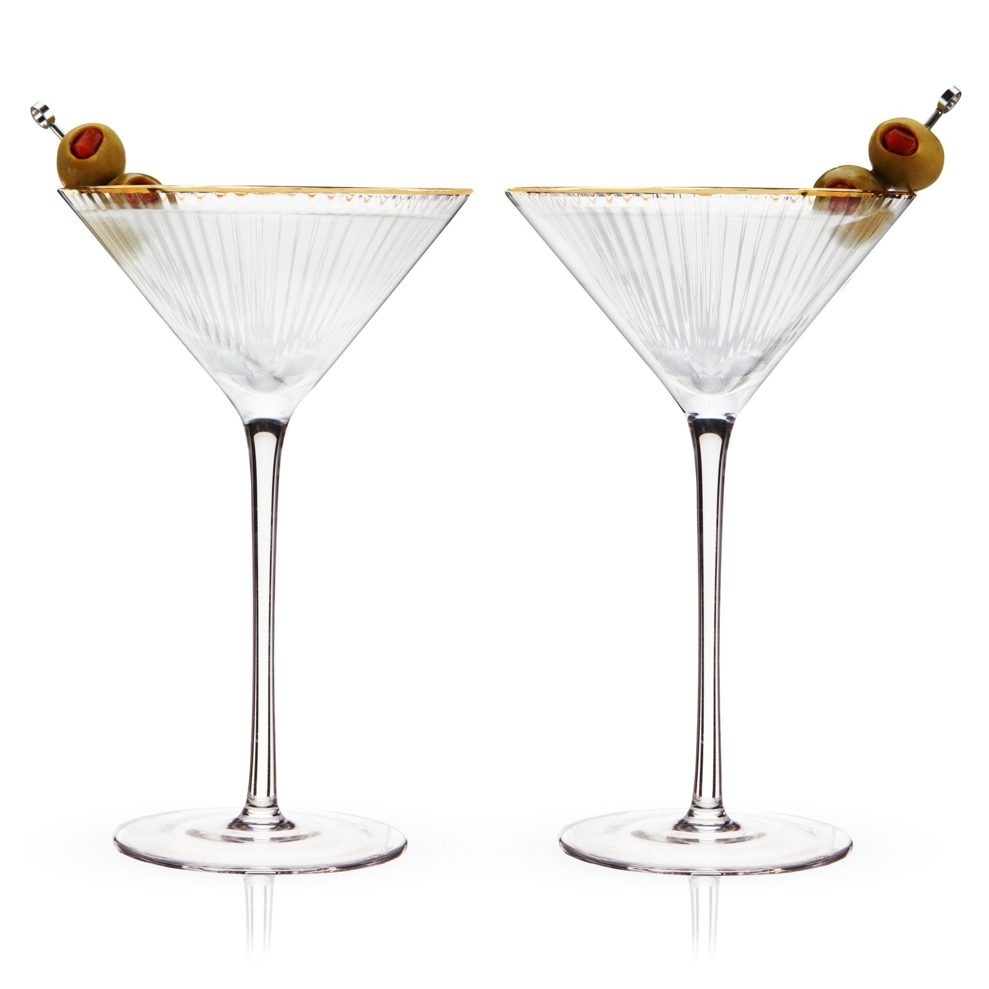 Gold Rimmed Rippled Crystal Martini Glasses Set of 2