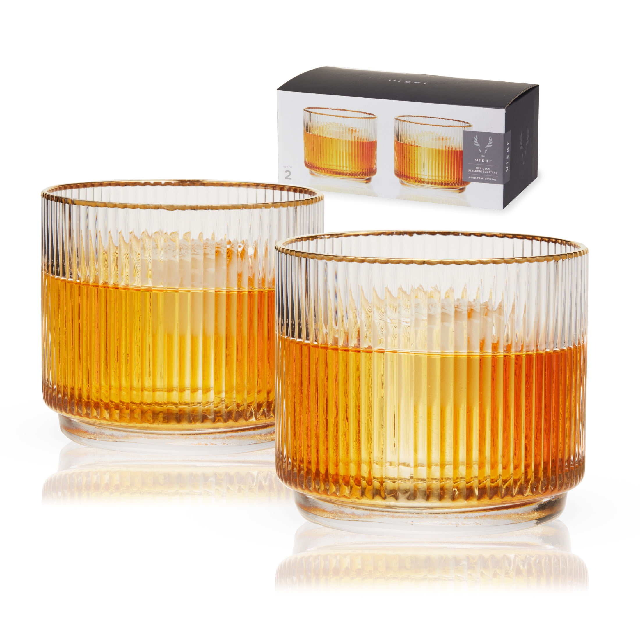 Gold-Rimmed Crystal Lowball Tumblers Set of 2