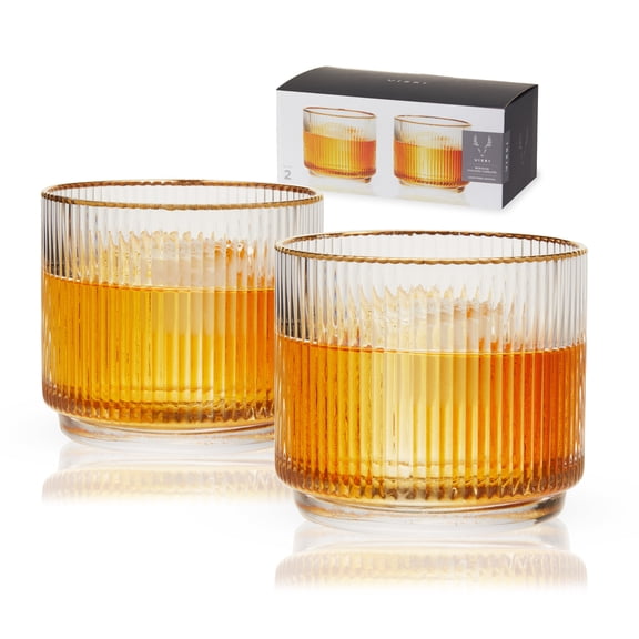 Viski Meridian Lowball Tumblers for Margarita, Whiskey Gifts, 12oz Set of 2