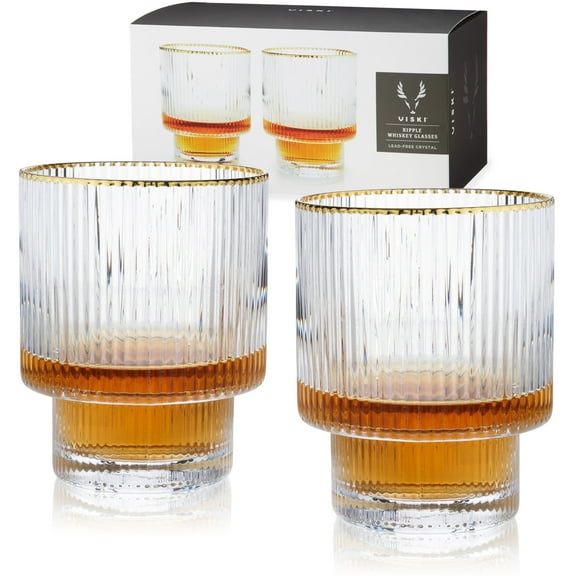 Viski Meridian Crystal Old Fashioned Cocktail Glasses, 12oz (Set of 2)