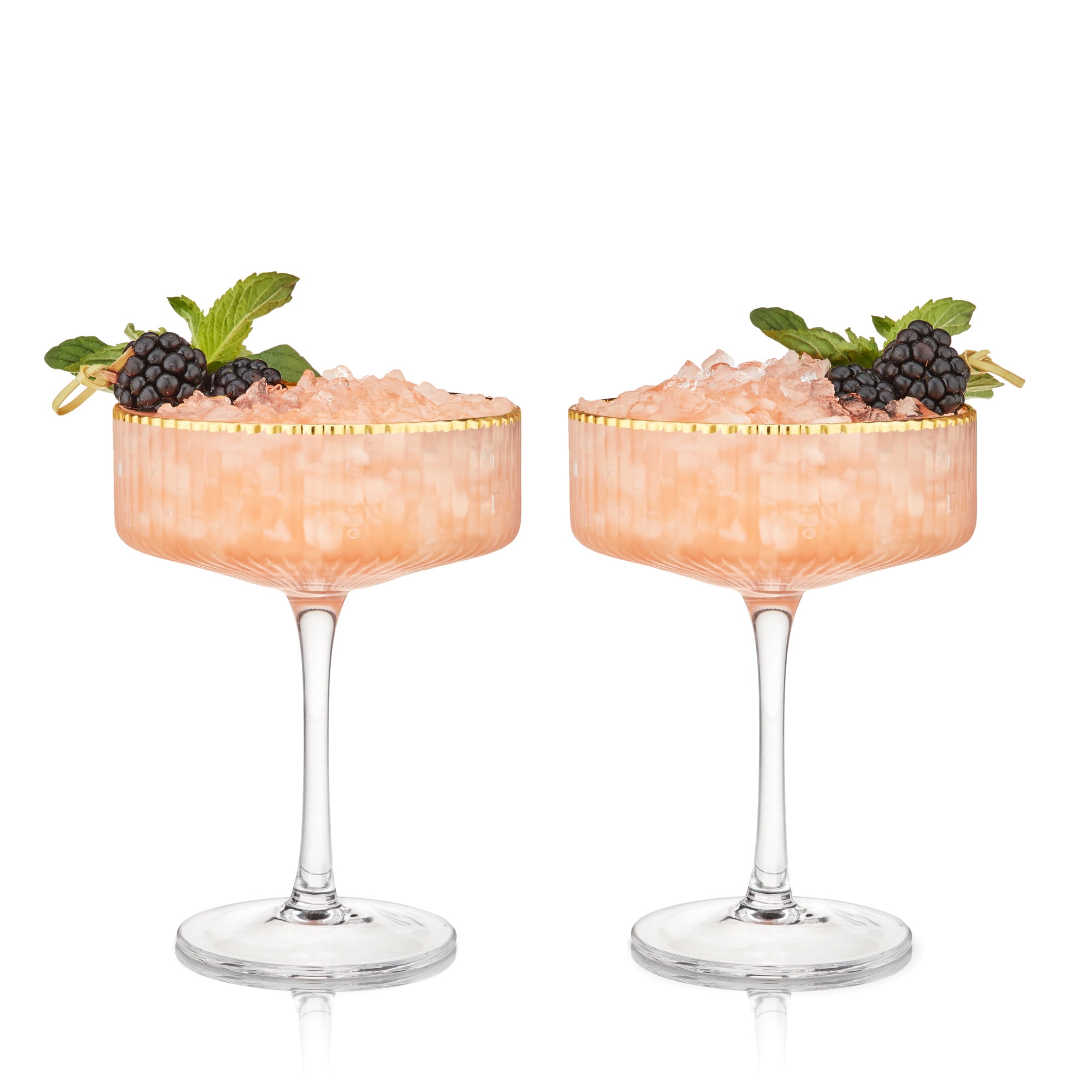 Gold Rimmed Crystal Coupe Cocktail Glasses, Set of 2