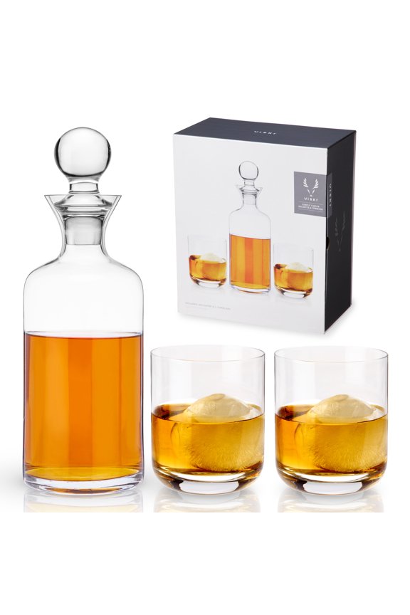 Modern 3-Piece Whiskey Decanter Set with Glasses, Whiskey Decanter Sets for Men, Perfect for Scotch and Bourbon, Decanter and Tumbler set, 44oz Decanter, 12oz Whiskey Tumblers