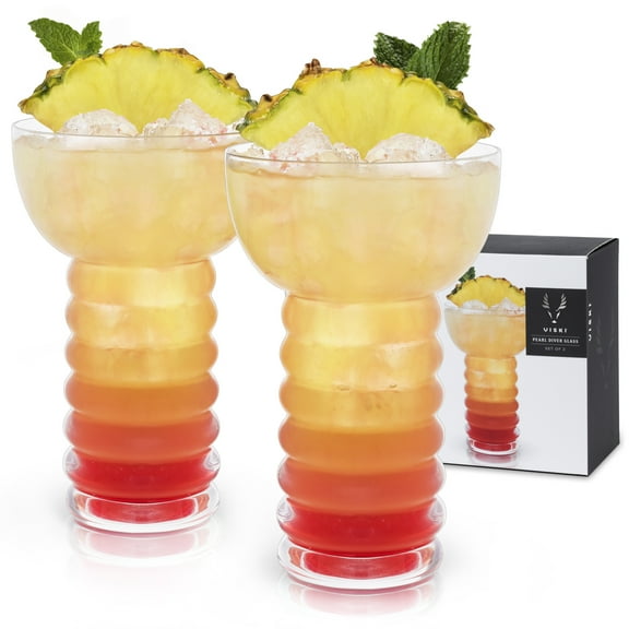 Viski Pacific Pearl Diver Cocktail Glasses, Tiki Glasses, 12oz Set of 2