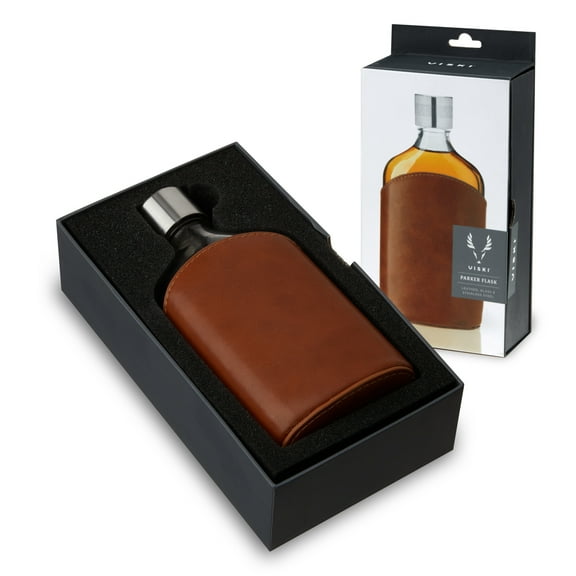 Viski Parker Leather- Wrapped Flask for Liquor, Whiskey Flask 7 oz Set of 1