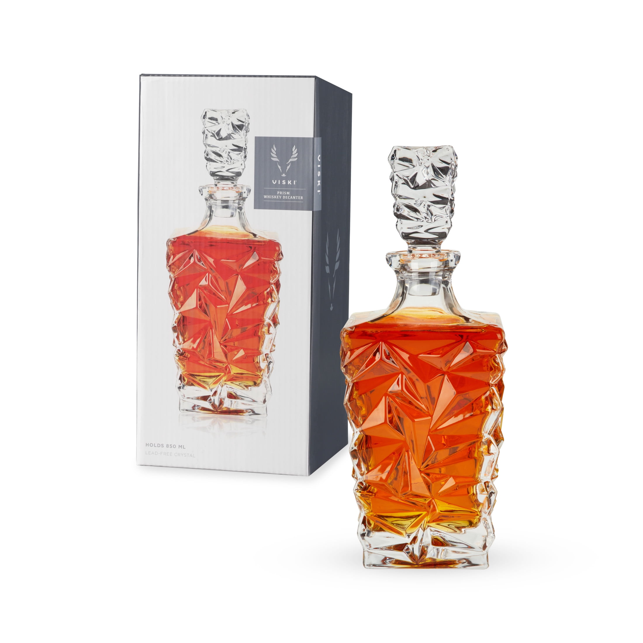 Viski Prism Whiskey Decanter - Lead-Free Crystal Liquor Carafe, Stylish Barware