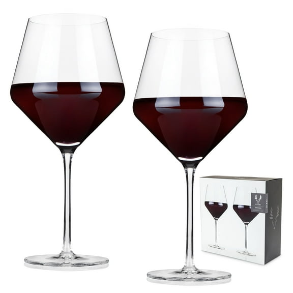 Viski Raye Burgundy Glasses, Wine Glasses Gift Set for Party, 21oz Set of 2