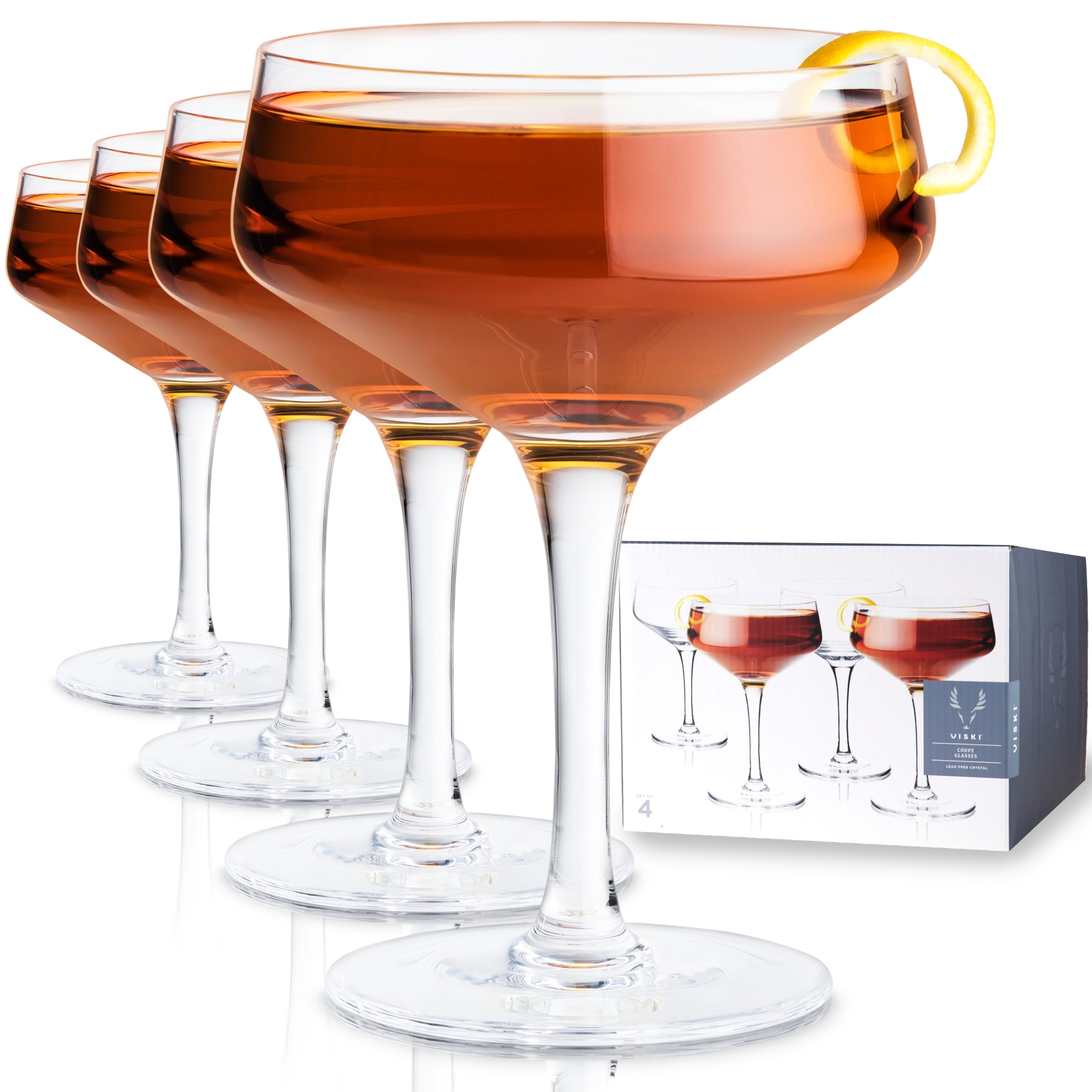 Viski Angled Stemmed Crystal Coupe Cocktail Glasses Set of 4
