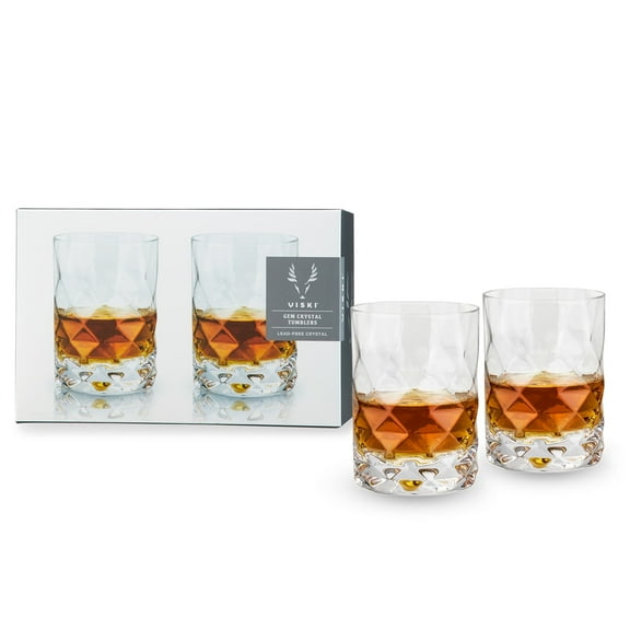 Viski Raye Gem Lowball Tumblers for Margarita, Whiskey Gifts, 10oz Set of 2