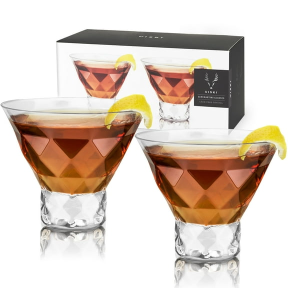 Viski Raye Gem Martini Glasses, Wedding Party Gifts Home Bar 7.5oz Set of 2