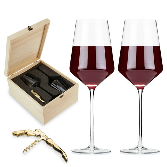Viski Raye Wine Glasses and Corkscrew Gift Box, Wedding Gifts, 3-Piece Set
