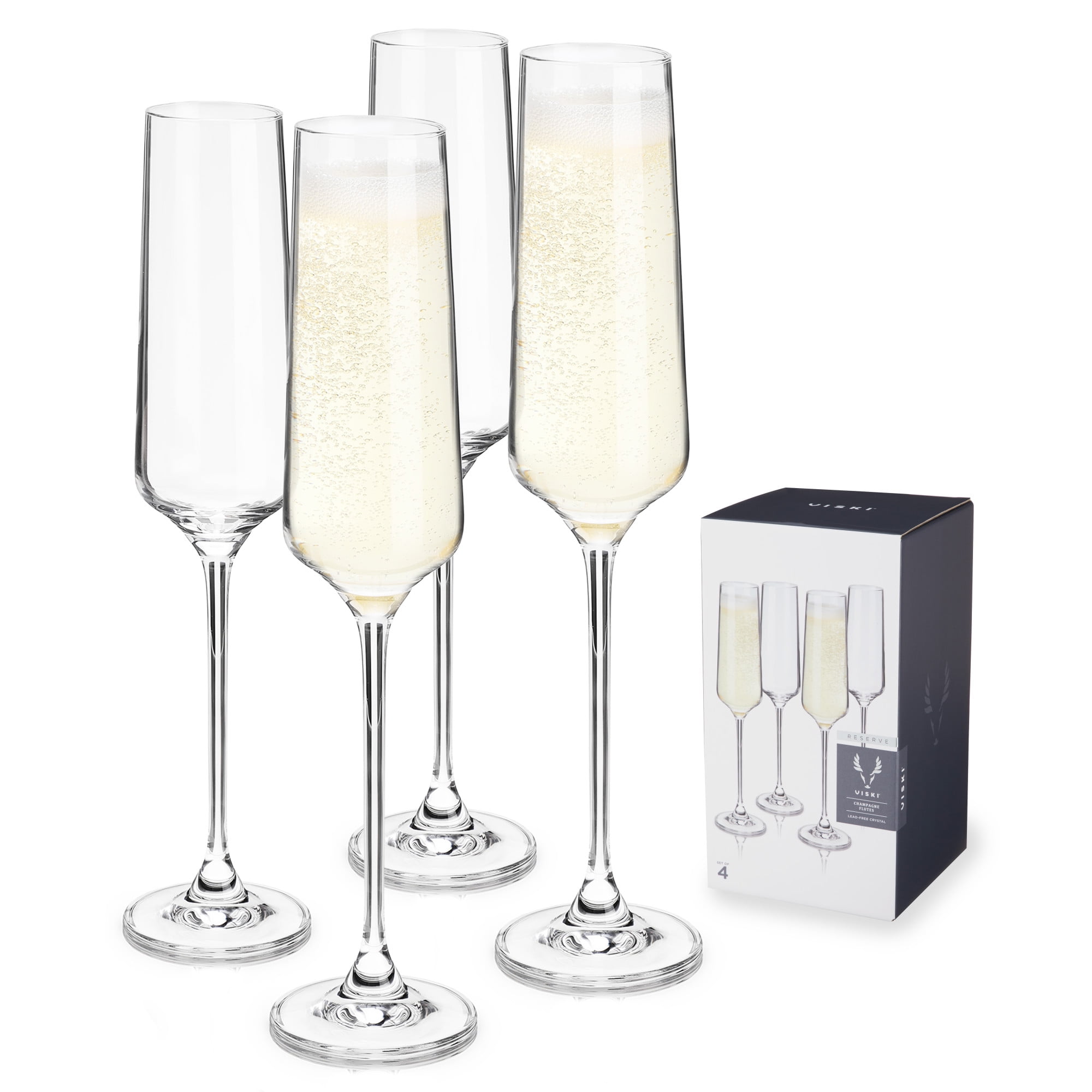 Viski Reserve Inez Crystal Champagne Flutes - European Crafted Champagne  Glasses Set of 4 - 6oz Stemmed Sparkling Wine Glasses for Wedding or  Anniversary and Special Occasions Gift Ideas