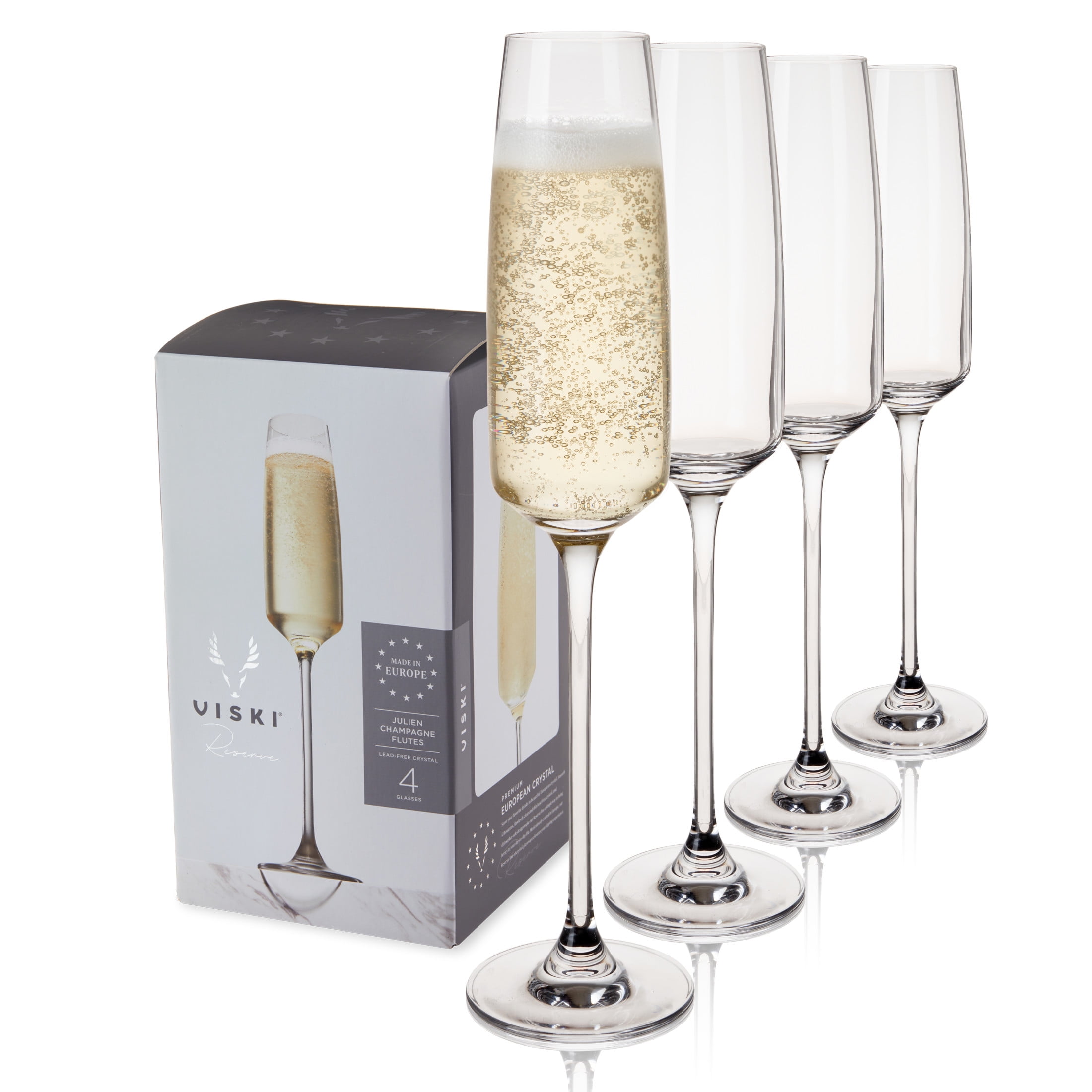 Viski Reserve Julien Champagne Flutes, Home Bar Party Gifts 5.75oz Set of 4