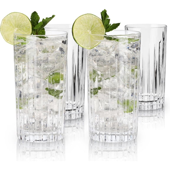Viski Reserve Milo Crystal Highball Glasses - European Crafted Collins Set of 4-14oz Cocktail Glass for Wedding or Anniversary and Special Occasions Gift Ideas