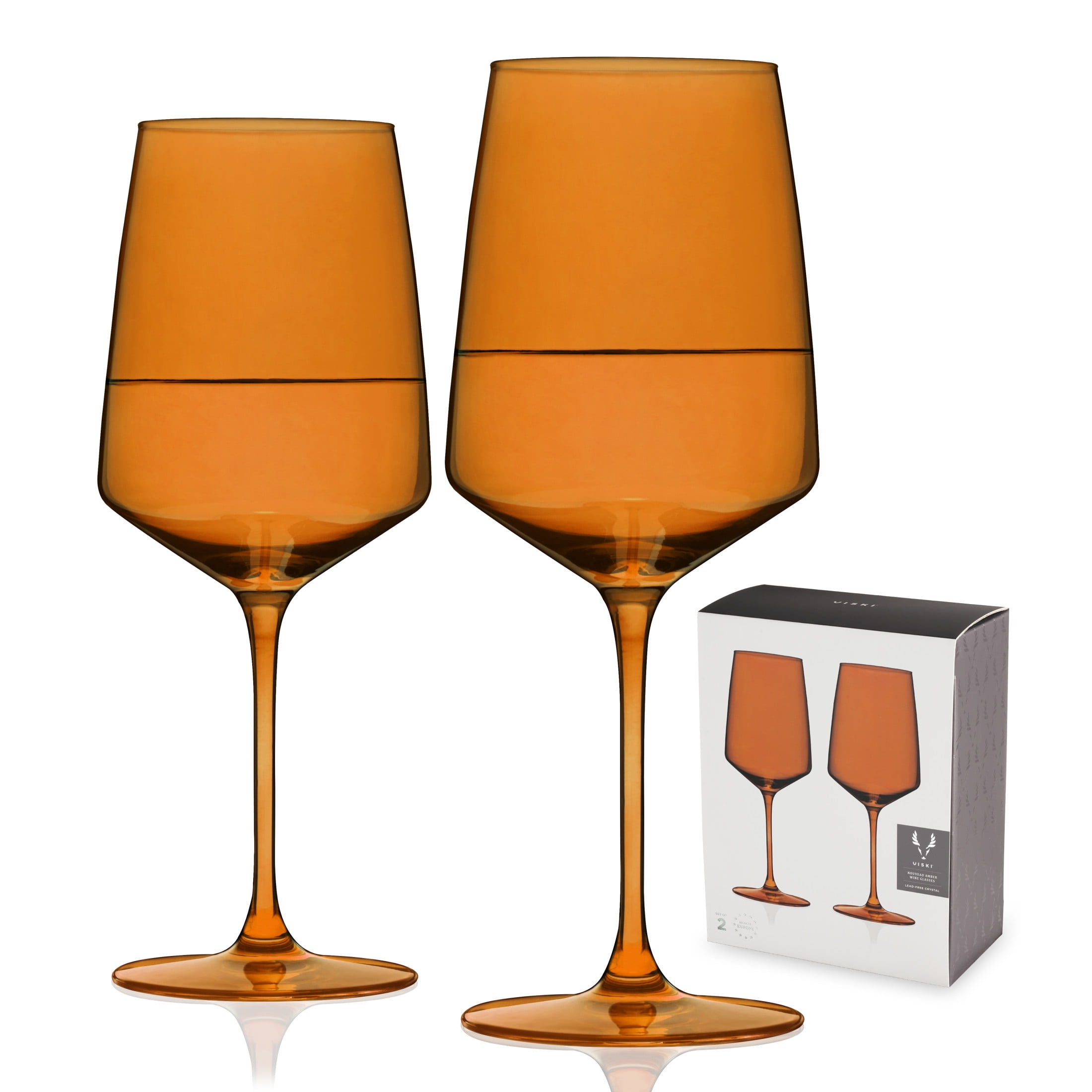 Viski Reserve Nouveau Amber Colored Drinking Glasses - Crystal Wine Glasses  Colorful Glassware - 22oz Long Stem Wine Glasses Set of 2 - Walmart.com