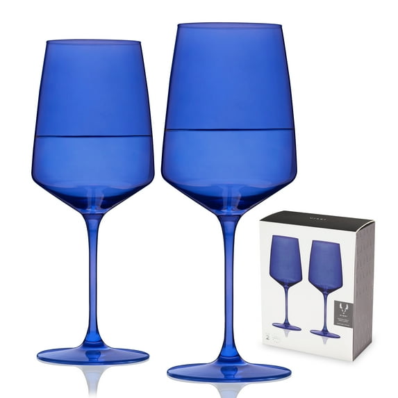 Viski Nouveau Wine Glasses for White and Red Wines, 22 oz, Set of 2, Cobalt