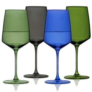 4 Multi Color Stem Wine Glasses Green Purple Blue Yellow Stems