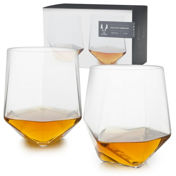 Viski Faceted Glasses for Margarita, Whiskey, Gifts for Men, 11oz Set of 2