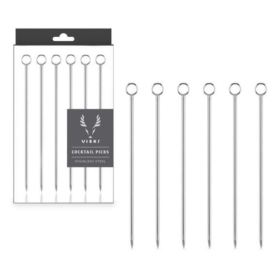 Viski Silver Cocktail Picks, Stainless Steel Drink Appetizer Picks Set of 6