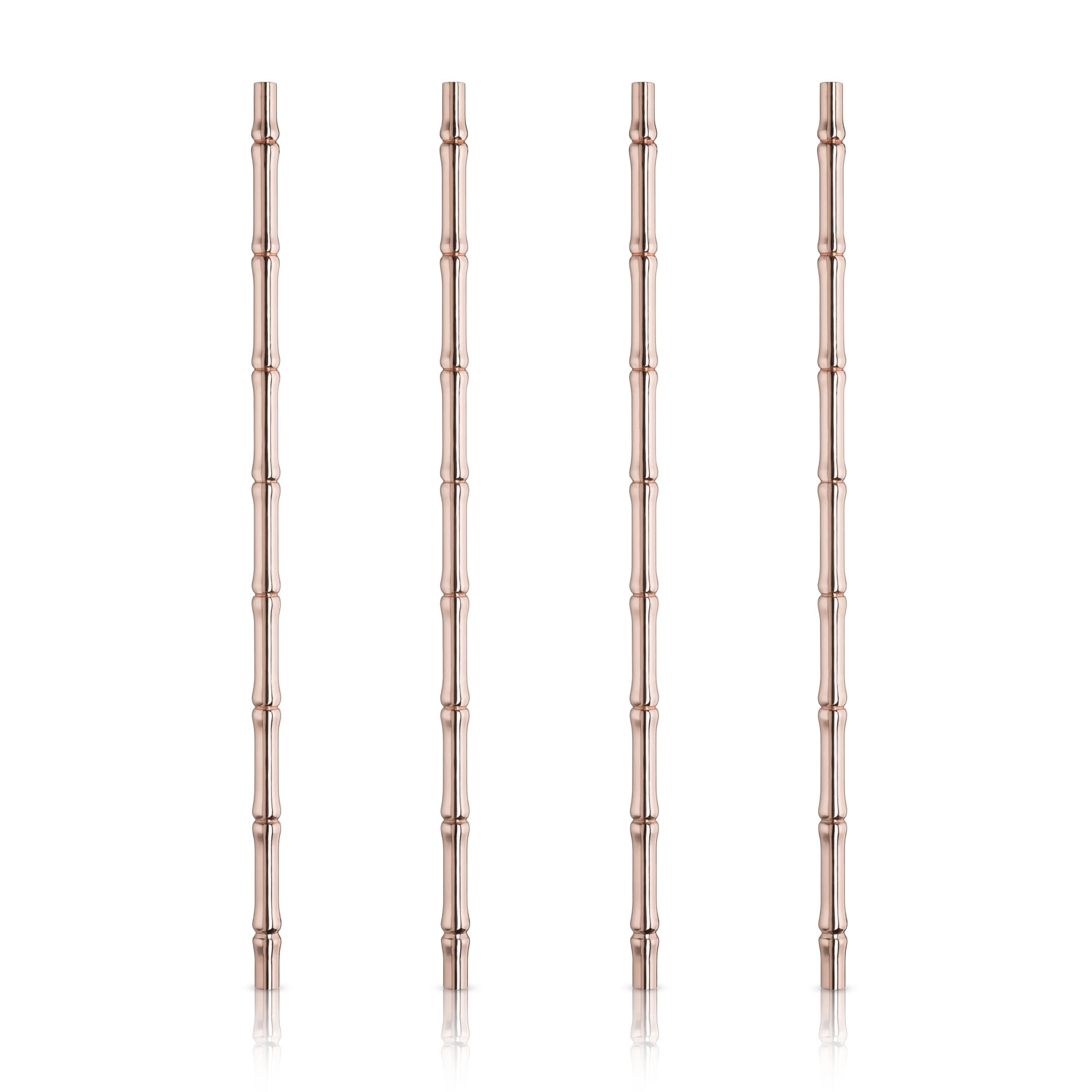 Viski 9.5" Reusable Copper Bamboo Finish Stainless Steel Straws