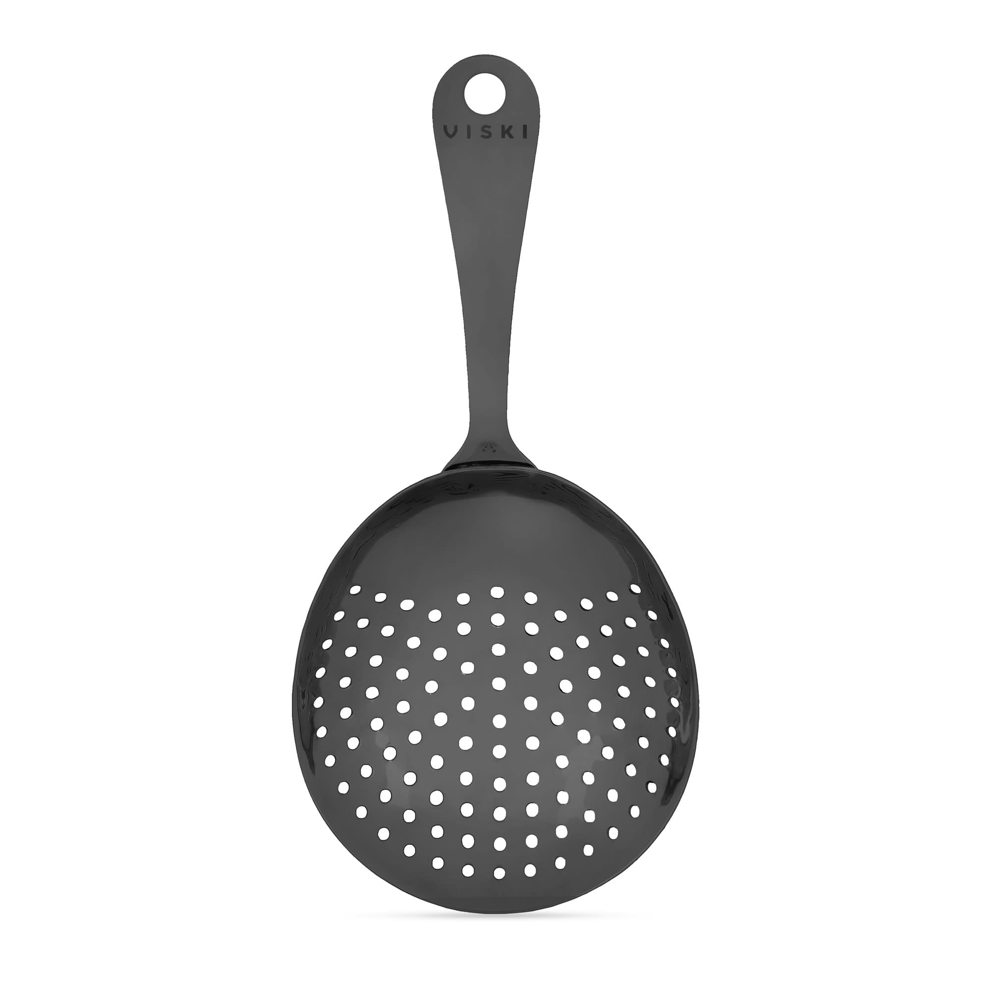 Viski Stainless Steel Julep Strainer & Bartending Strainer, Black