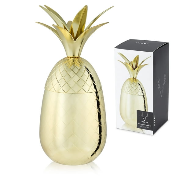 Viski Stainless Steel Pineapple Tumbler with Lid for Cocktails, 16 oz Gold